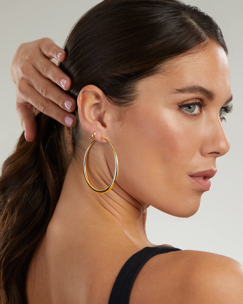 MILLA 14K Gold Hoop Earrings For Women, Silver Hoop Earrings & Rose Gold Earrings with Graduated Curvature (14K Gold Plated/Medium - 2.4 in) - Image 2
