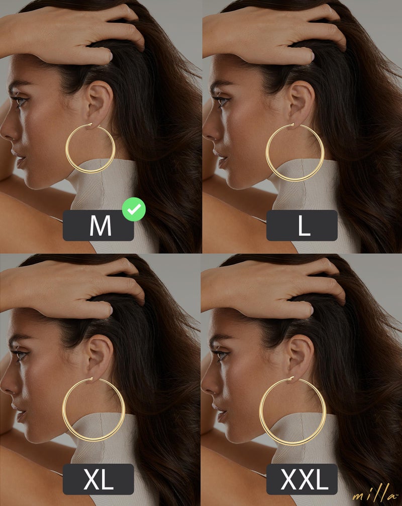 MILLA 14K Gold Hoop Earrings For Women, Silver Hoop Earrings & Rose Gold Earrings with Graduated Curvature (14K Gold Plated/Medium - 2.4 in) - Image 4