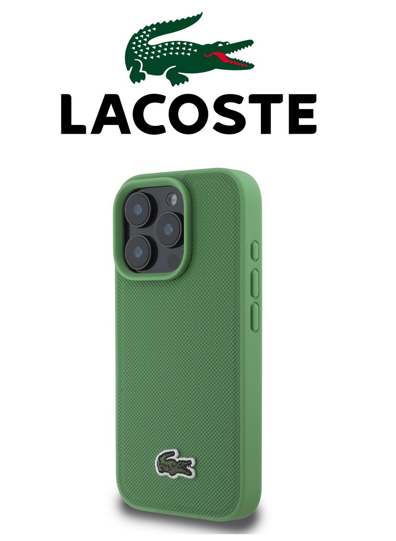 CG MOBILE IPhone 16 Pro Max cover, supports wireless charging, MagSafe, with original logo and faux leather design approved by the global brand Lacoste. From CG Mobile. Green - Image 2