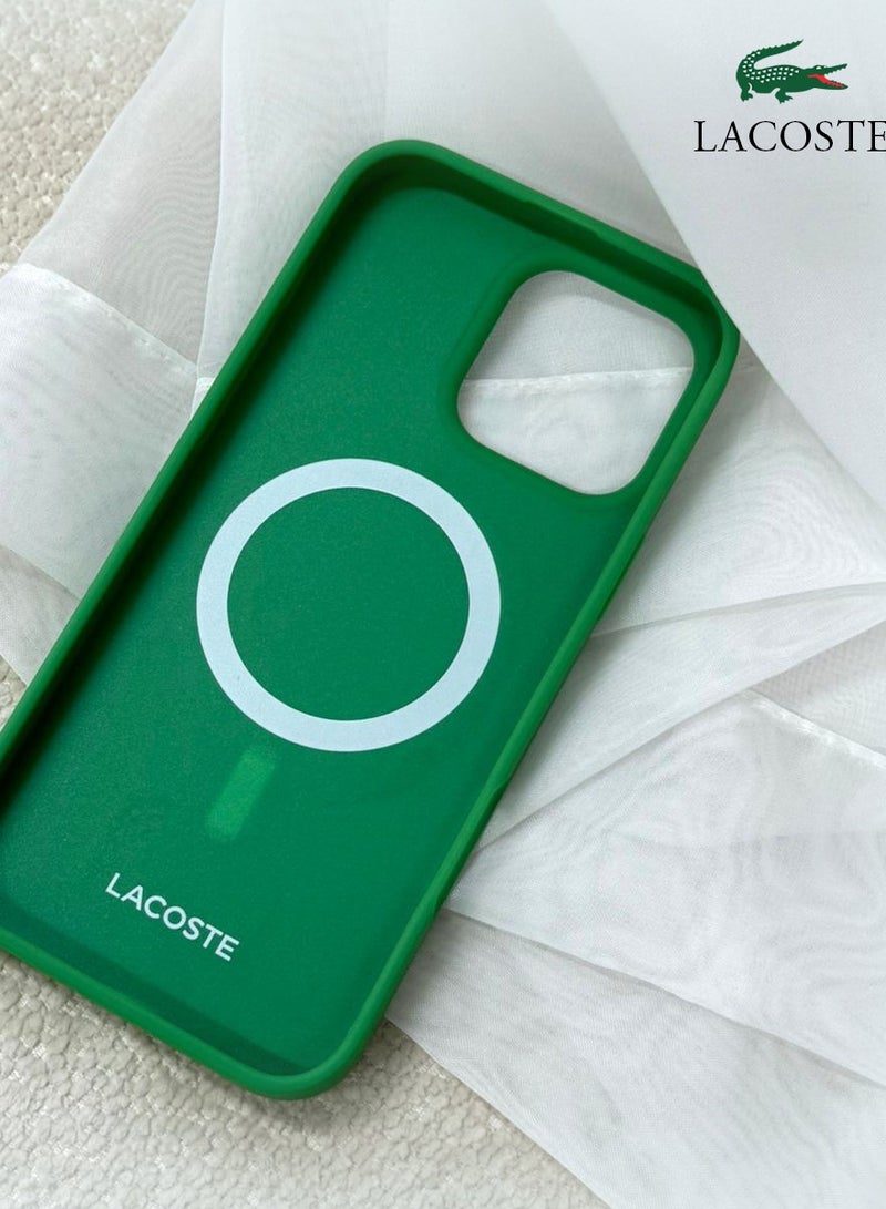 CG MOBILE IPhone 16 Pro Max cover, supports wireless charging, MagSafe, with original logo and faux leather design approved by the global brand Lacoste. From CG Mobile. Green - Image 5