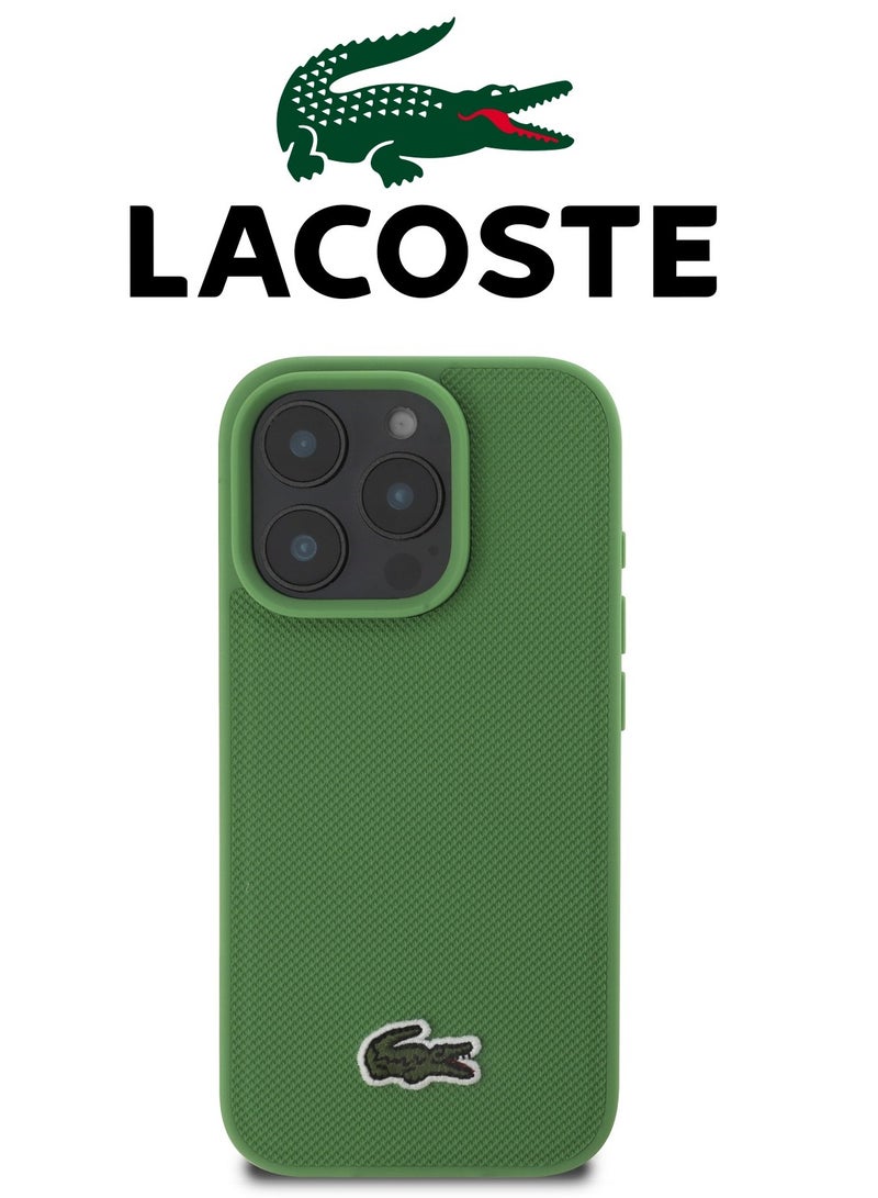 CG MOBILE IPhone 16 Pro Max cover, supports wireless charging, MagSafe, with original logo and faux leather design approved by the global brand Lacoste. From CG Mobile. Green - Image 3