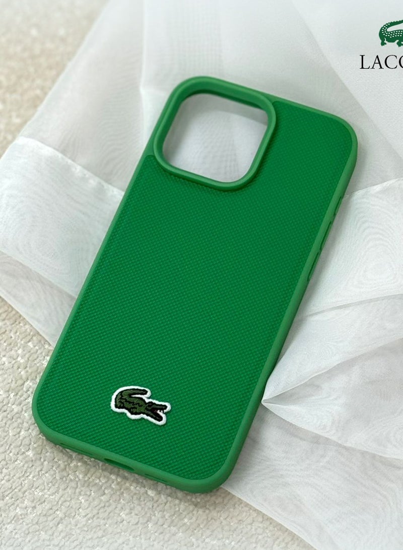 CG MOBILE IPhone 16 Pro Max cover, supports wireless charging, MagSafe, with original logo and faux leather design approved by the global brand Lacoste. From CG Mobile. Green - Image 4