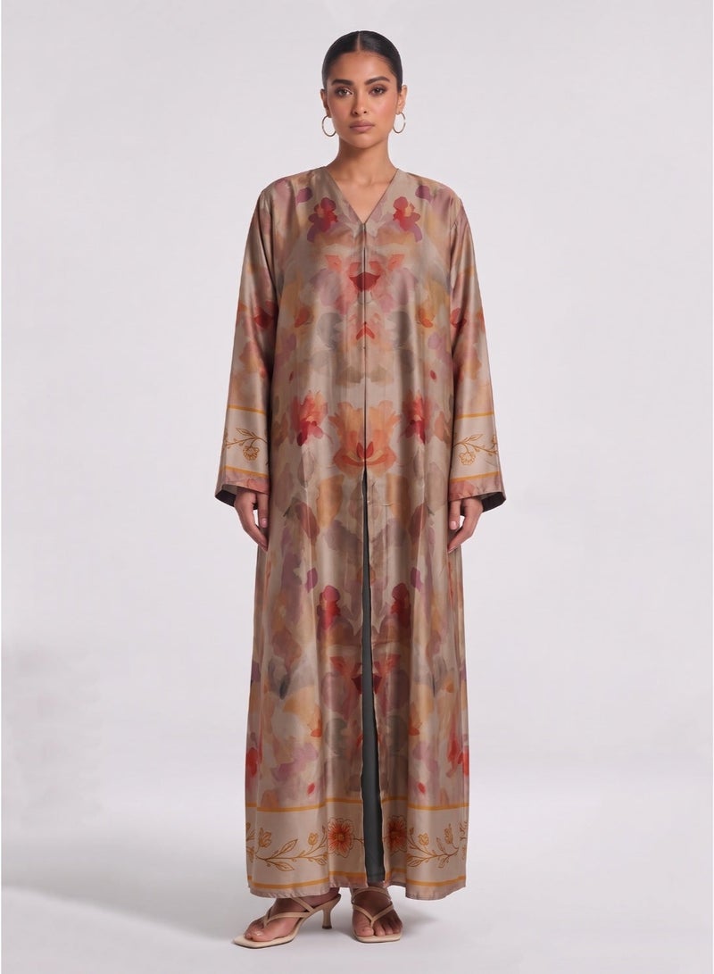 Next Abaya Beige Printed Silk Abaya - Image 1