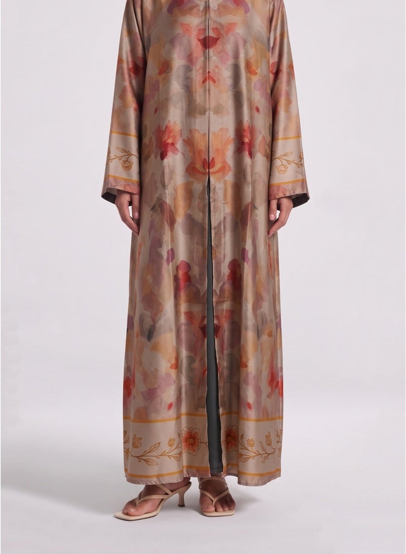 Next Abaya Beige Printed Silk Abaya - Image 3