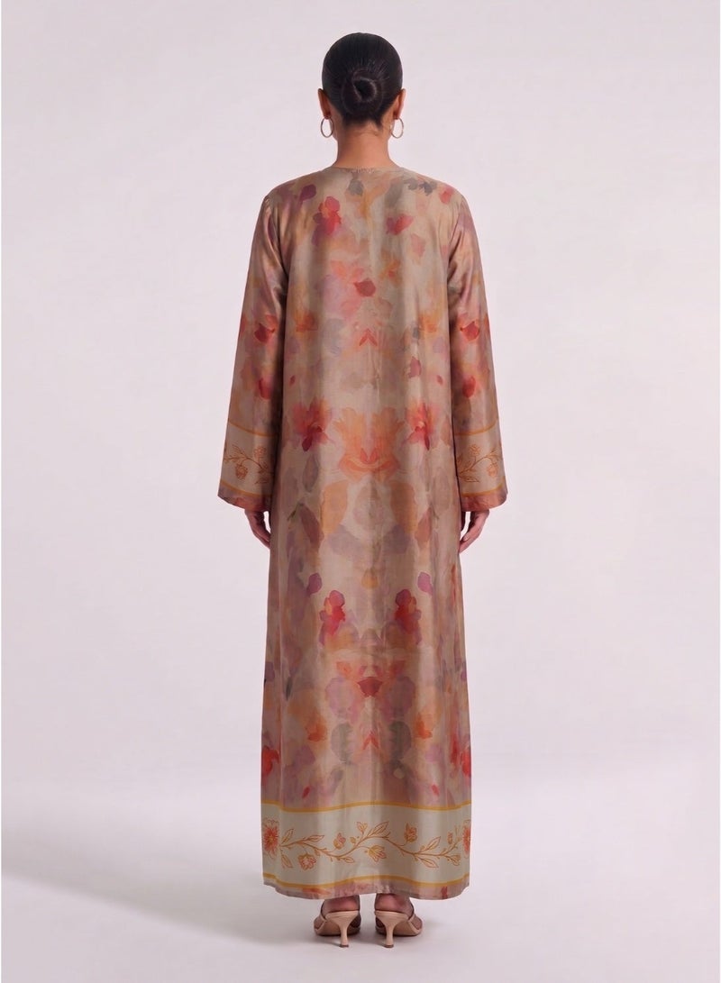 Next Abaya Beige Printed Silk Abaya - Image 2