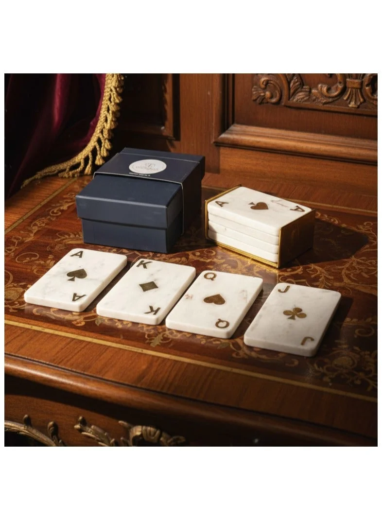Tohfa Luxe Tohfa Luxe Playing Card Marble Coaster Set of 4 with Brass Inlay