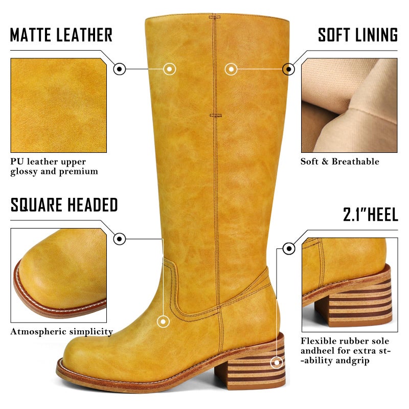 VBDB Banana Knee High Boots for Women Square Toe Chunky Block Heel Long Boots Womenâ€™s Comfortable Low Heel Womens Shoes Size 10 - Image 3