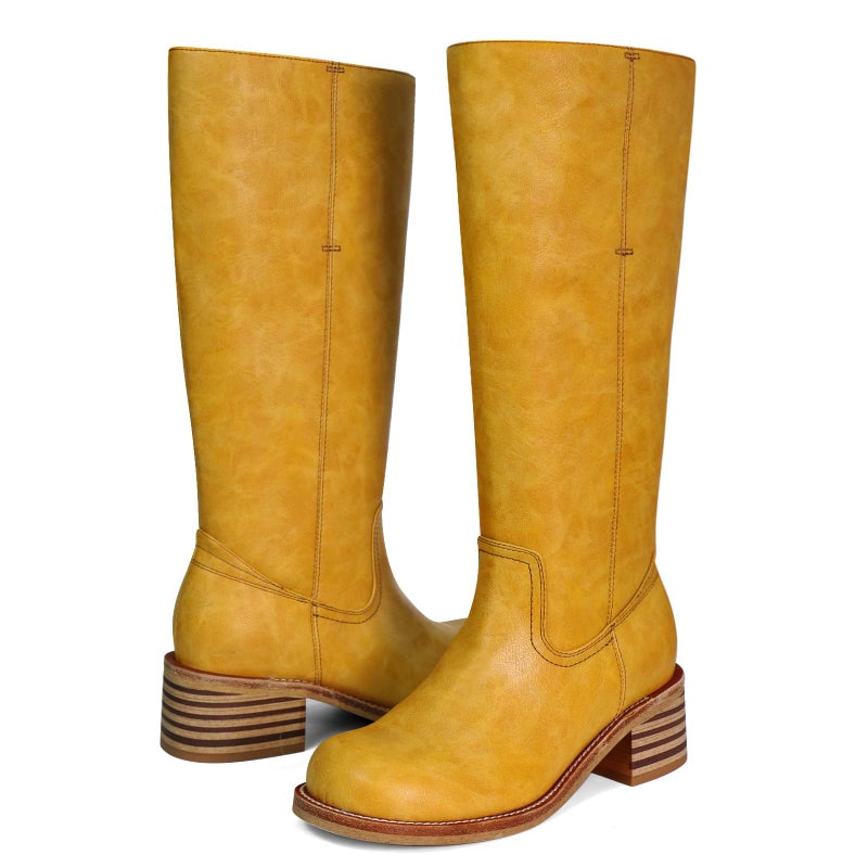 VBDB Banana Knee High Boots for Women Square Toe Chunky Block Heel Long Boots Womenâ€™s Comfortable Low Heel Womens Shoes Size 10 - Image 5