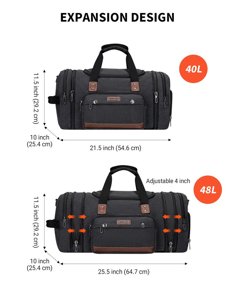 WITZMAN Mens Duffle Bags for Traveling Canvas Weekender Travel Bag Expandable Overnight Bag Carry on Bag(A8007 Black) - Image 3