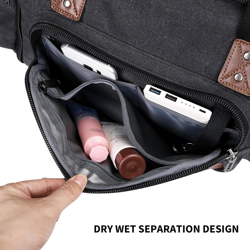 WITZMAN Mens Duffle Bags for Traveling Canvas Weekender Travel Bag Expandable Overnight Bag Carry on Bag(A8007 Black) - Image 5
