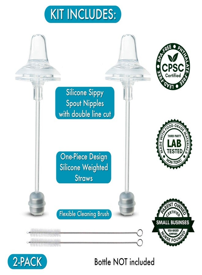 BelBeyo Sippy Cup Conversion Kit for Nanobébé Flexy Silicone Baby Bottles 2-Count, Soft Food Grade Silicone Sippy Spout Nipples and Weighted Straw, Cleaning Brush, BPA Free, 4+ Months (Sippy Kit) - Image 2