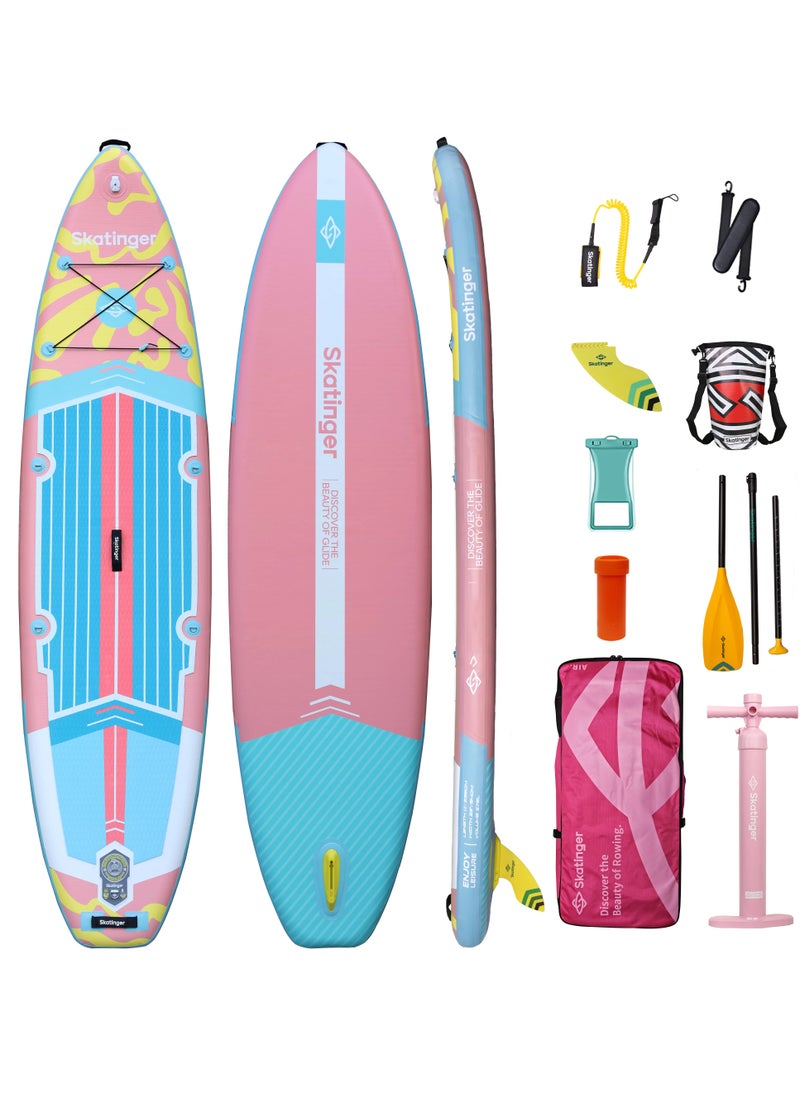 Skatinger Skatinger 11'-33"-6" Single Layer SUP Soft Standup Board Power Fin Paddle Board with Pump and Fins for Yoga, Fishing, Drifting, and Floating - White Night Glow  - Image 1