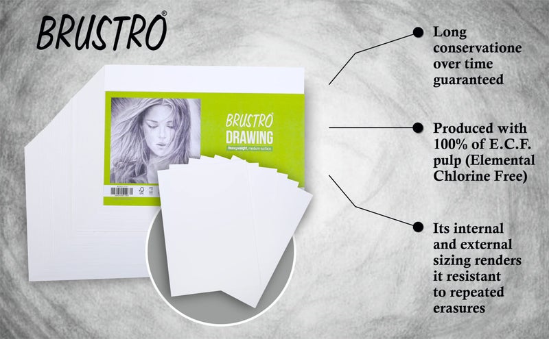 BRUSTRO Artist's Drawing Paper | 200 GSM | Size (Small) 10 cm X 14 cm - 100 Sheets | Ideal for Coloring, Sketching, Professional Art, Craft, Dry Media, Graphite, Charcoal, Pastels, Color Pencils - Image 4