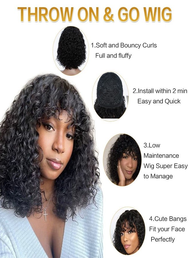 JOEDIR HAIR باروكة قصيرة مجعدة مع غرة من جويدير 12 بوصة من شعر البرازيل البكر للنساء السود  باروكة جيري كيرل باروكة مجعدة مع غرة بكثافة 150% باروكة غير لاصقة طبيعية سوداء - Image 3