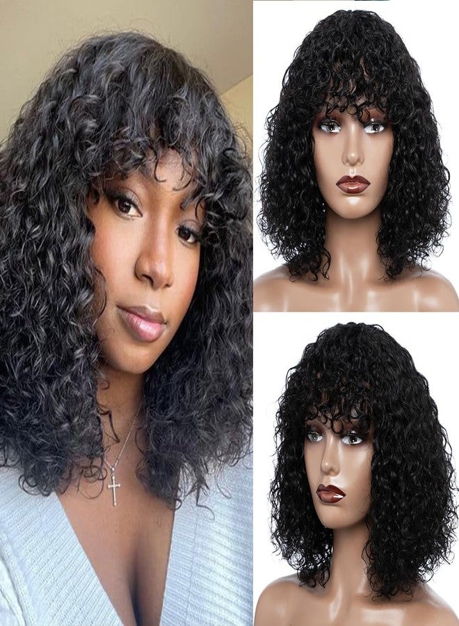 JOEDIR HAIR باروكة قصيرة مجعدة مع غرة من جويدير 12 بوصة من شعر البرازيل البكر للنساء السود  باروكة جيري كيرل باروكة مجعدة مع غرة بكثافة 150% باروكة غير لاصقة طبيعية سوداء - Image 1