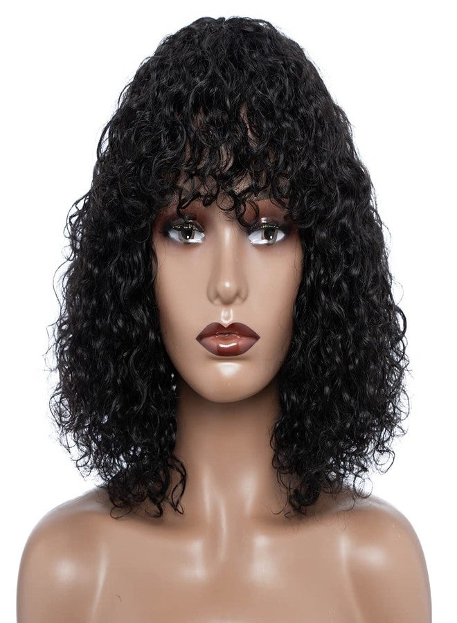 JOEDIR HAIR باروكة قصيرة مجعدة مع غرة من جويدير 12 بوصة من شعر البرازيل البكر للنساء السود  باروكة جيري كيرل باروكة مجعدة مع غرة بكثافة 150% باروكة غير لاصقة طبيعية سوداء - Image 4