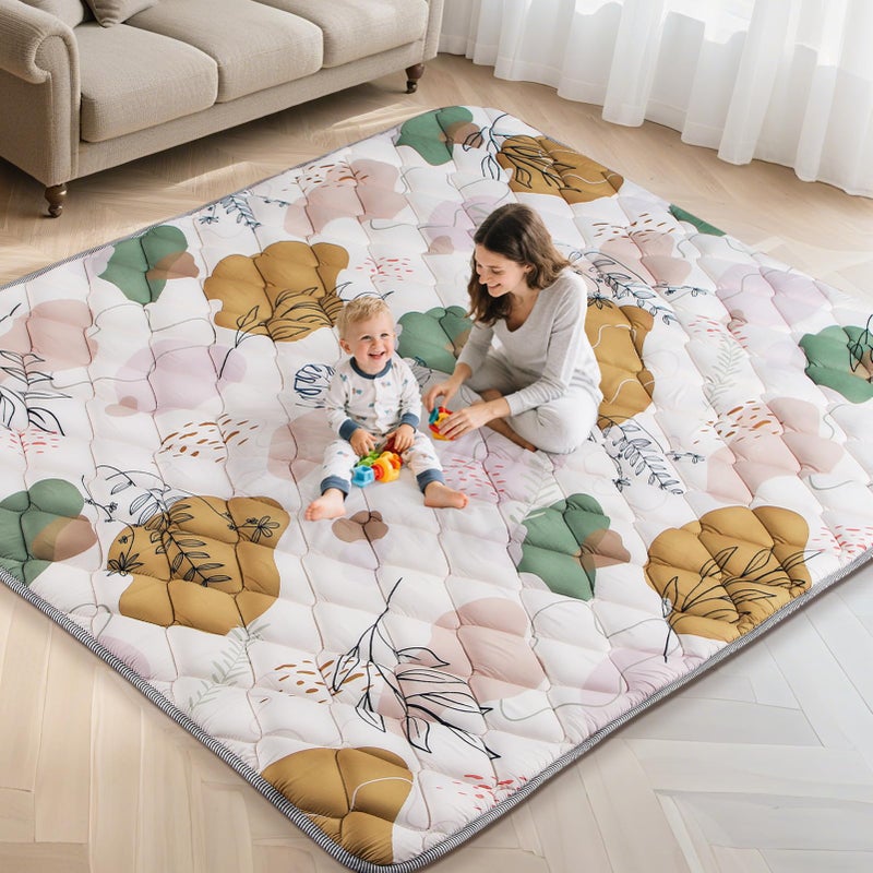 Dessports Boho Baby Play Mat 79x71 Foldable Machine Washable Thick Sponge Padded Floor Mat Non Slip Tummy Time Playpen Rug for Indoor Outdoor Room Decor - Image 2