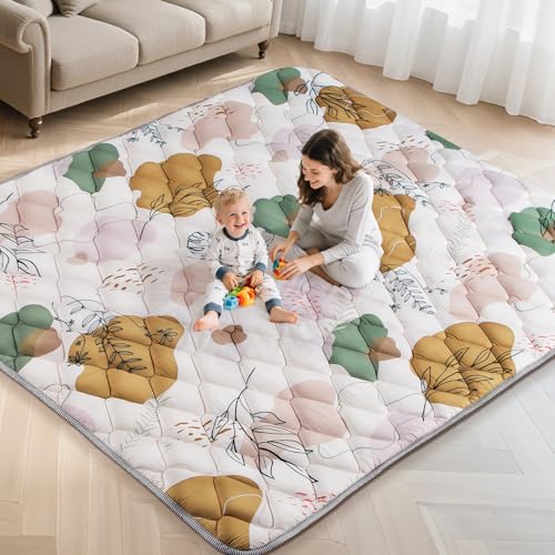 Dessports Boho Baby Play Mat 79x71 Foldable Machine Washable Thick Sponge Padded Floor Mat Non Slip Tummy Time Playpen Rug for Indoor Outdoor Room Decor - Image 1