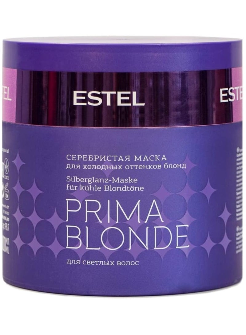Estel Prima Blonde Silver Hair Mask – Purple Toning Treatment for Blonde Highlighted and Lightened Hair, Anti Yellow Conditioning Mask for Cool Blonde Color Care 300ml