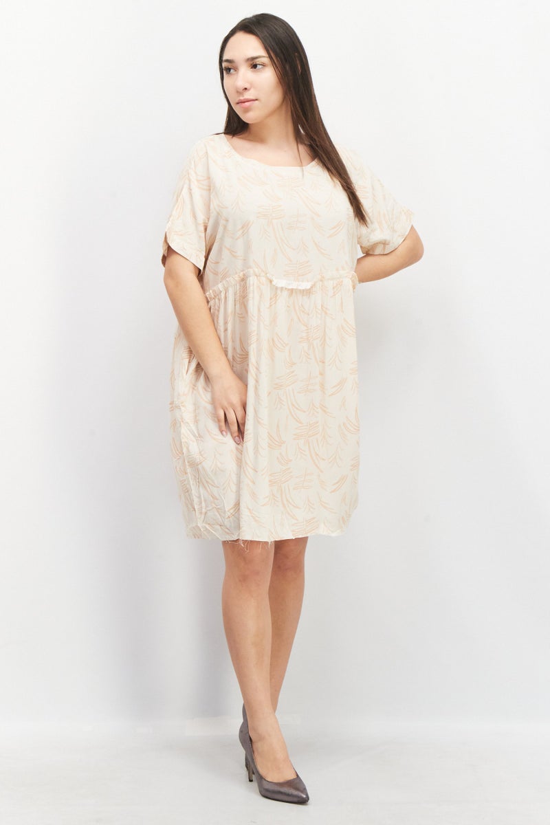 Grade & Gather Women Allover Print Mini Dress, Beige - Image 1