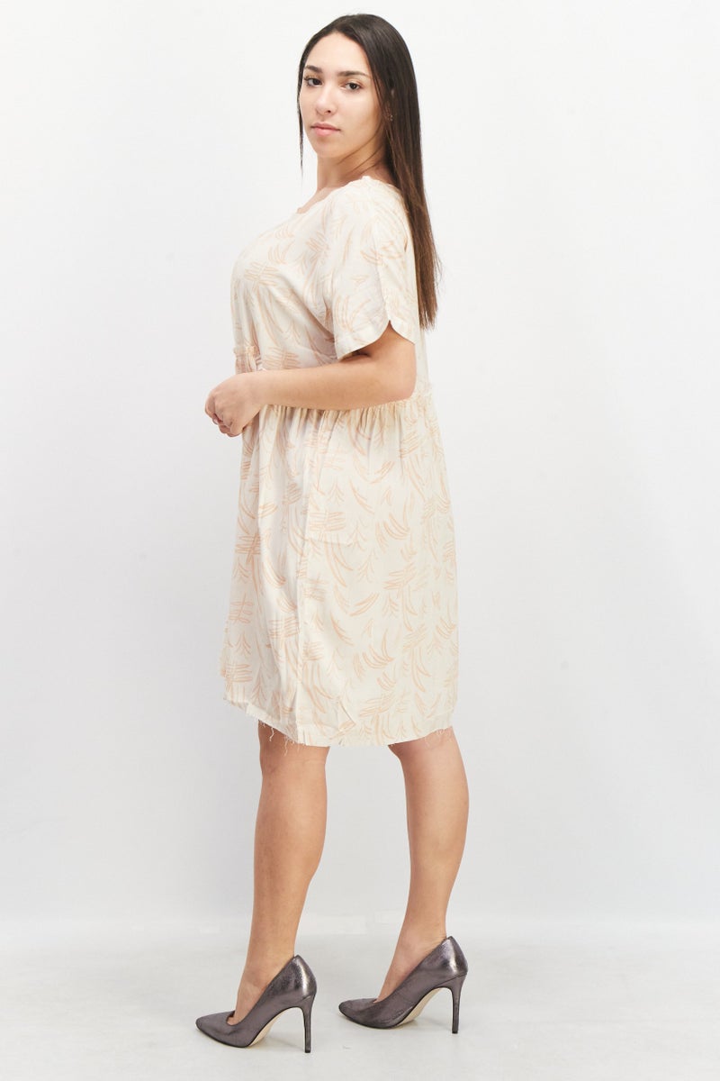 Grade & Gather Women Allover Print Mini Dress, Beige - Image 3