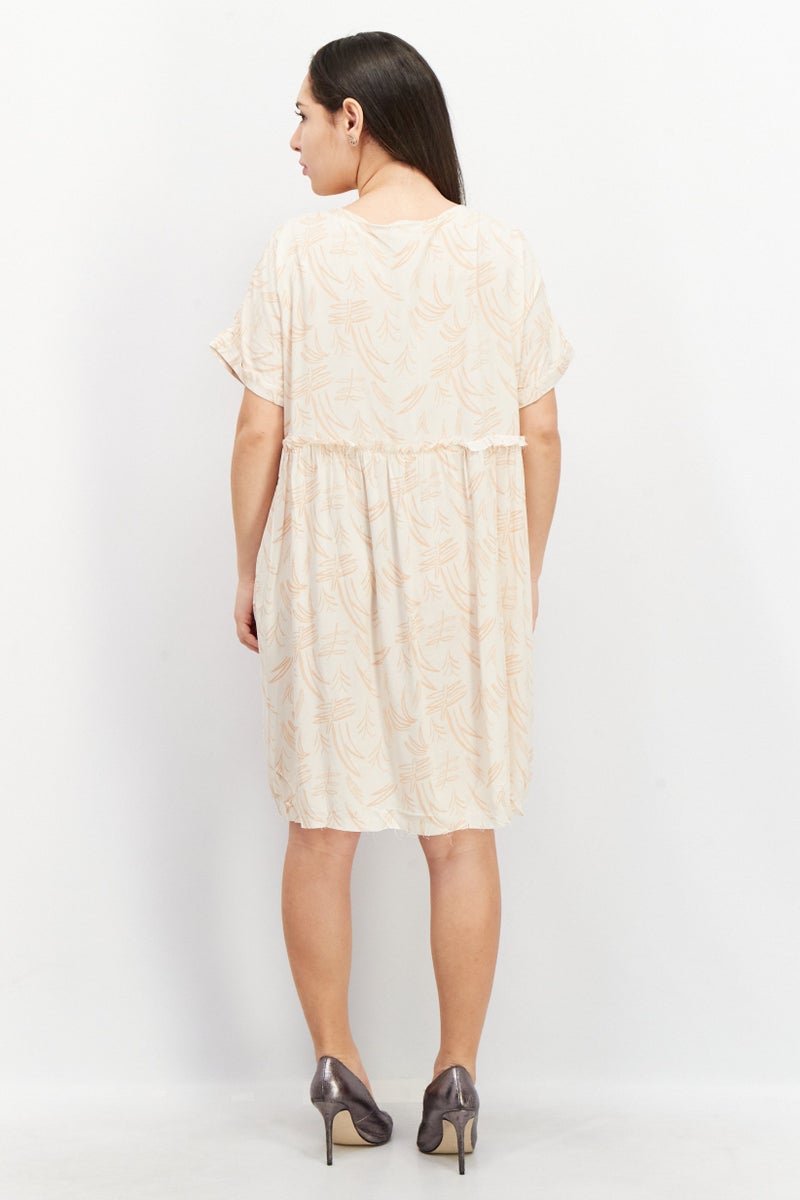 Grade & Gather Women Allover Print Mini Dress, Beige - Image 2