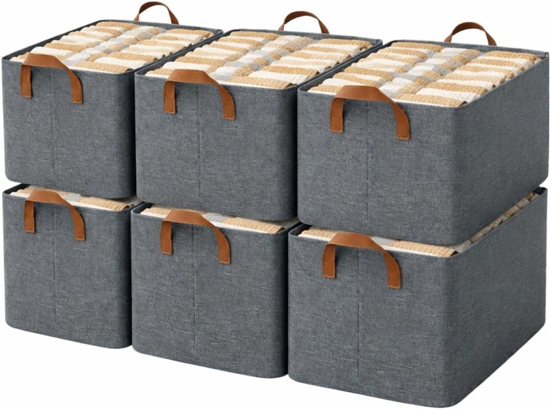 Raggle 10PCS Collapsible Fabric Storage Cubes Organizer with Handles Foldable Storage Baskets for Organizing Toys, Books, Shelves, Closet, Large Storage Box with Handles (Gray, 26L-10) - Image 1