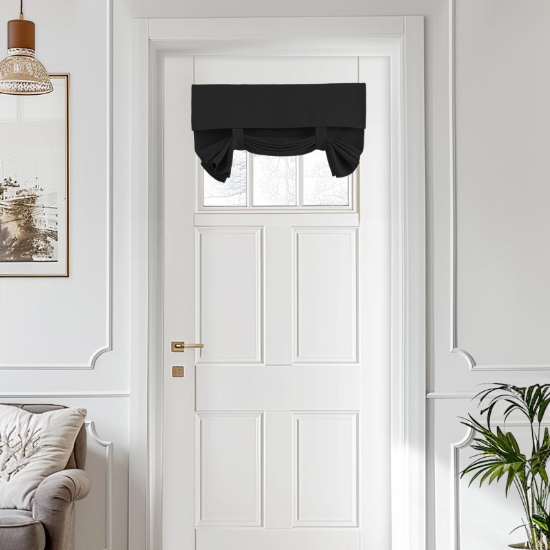 Vatge Small Door Window Curtains Privacy Thermal Insulated Blackout Window Coverings for Front Glass Door Tie Up Shade for Home Office, 1 Panel, W24 x L18, Black - Image 1