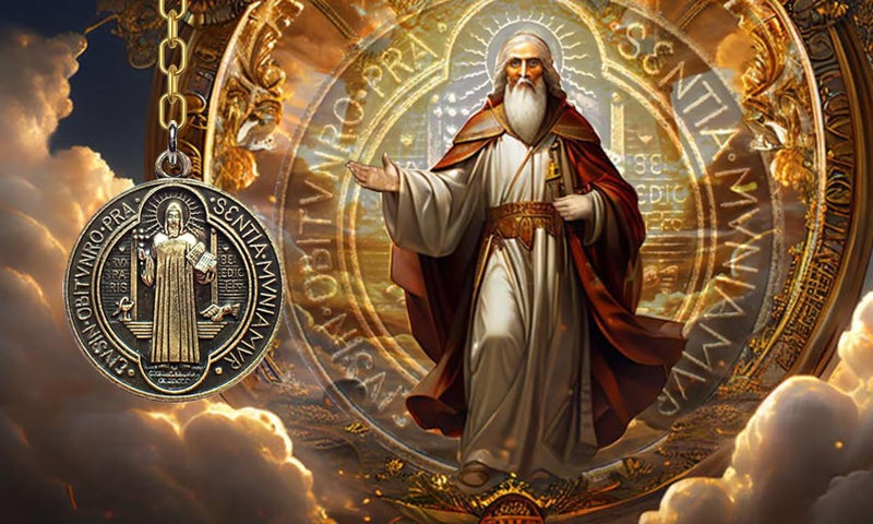 Bijoux De Ja ميدالية سانت بنديكت من نرسيا من البرونز العتيق مع قلادة حبل قابلة للتعديل بطول 16 إنش - Image 2