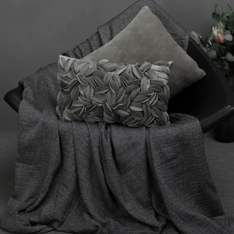 KINGROSE - Handmade Decorative Throw Pillow Cover 3D Flower Pattern Soft Velvet Cushion Cover 12 x 20 Inch Grey - Image 4