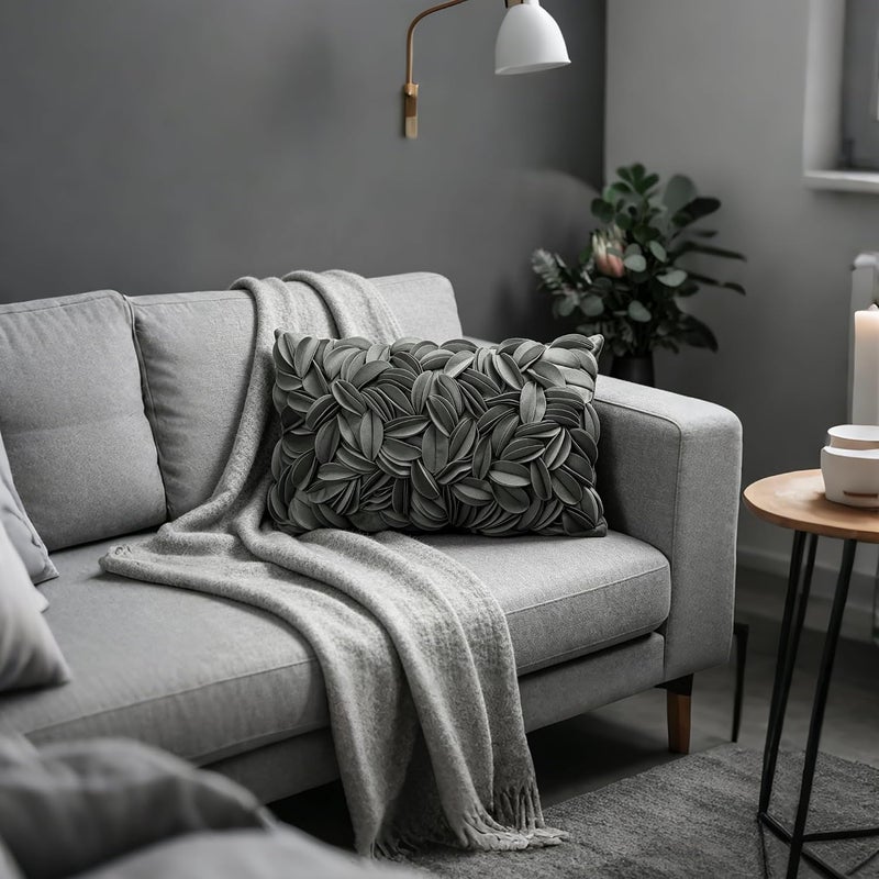 KINGROSE - Handmade Decorative Throw Pillow Cover 3D Flower Pattern Soft Velvet Cushion Cover 12 x 20 Inch Grey - Image 2