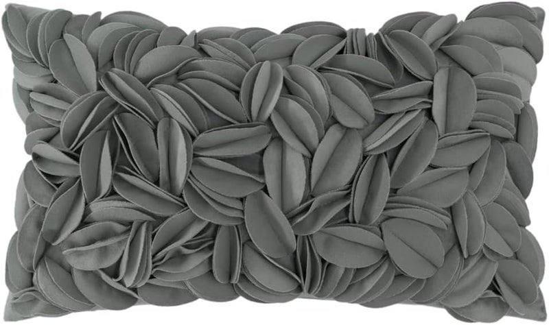 KINGROSE - Handmade Decorative Throw Pillow Cover 3D Flower Pattern Soft Velvet Cushion Cover 12 x 20 Inch Grey - Image 1