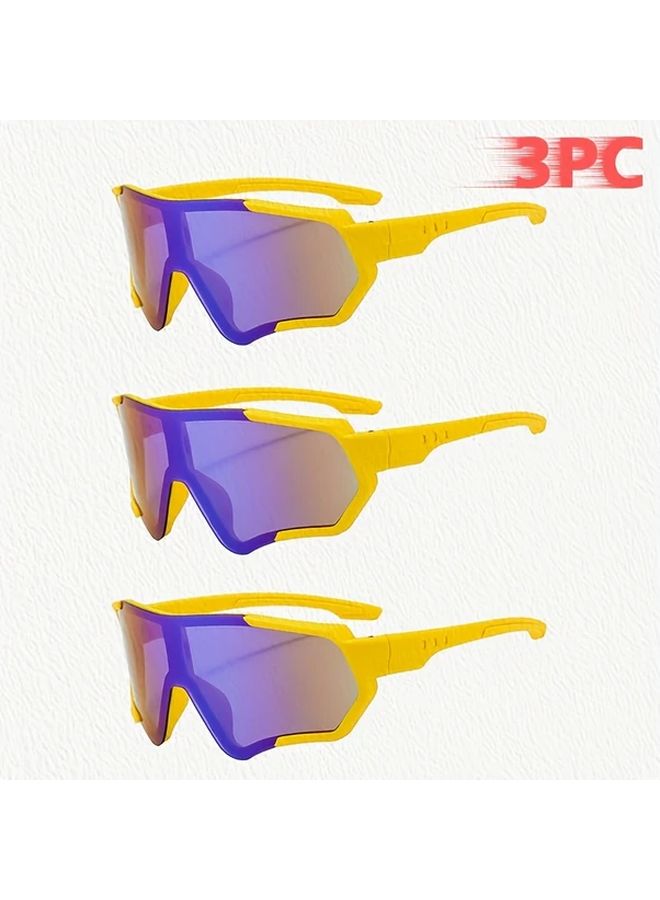 3 Pcs Yellow Frame Sports Sunglasses For Cycling Fishing Running - Image 4
