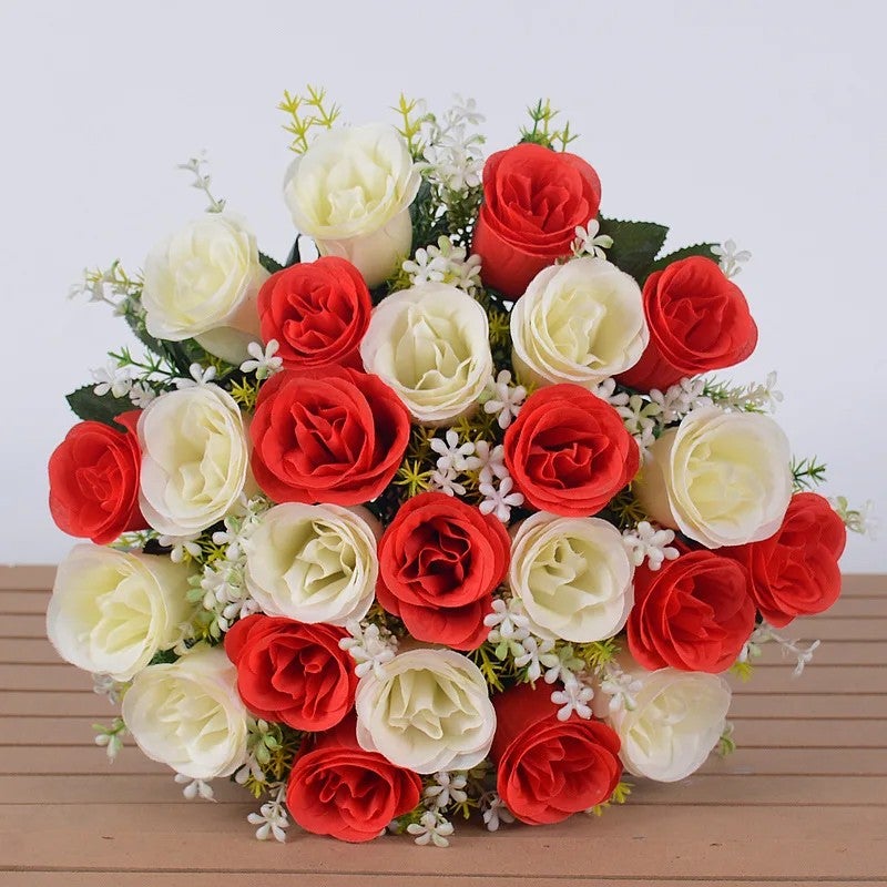 Bluejw Handmade 24-Head Silk Rose Bouquet with Dried Plants - Thanksgiving Valentine's Day Christmas Home Decor Wedding Aisle Runner - Image 3