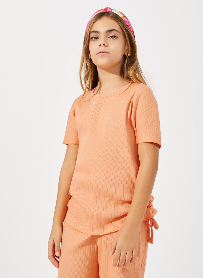 Styli Side Ruched Detail Rib Knit T-Shirt & Wide Leg Joggers Co-Ords Set  - Image 2