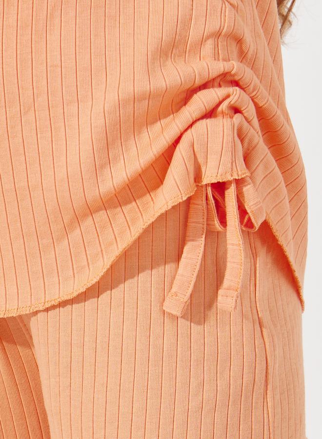 Styli Side Ruched Detail Rib Knit T-Shirt & Wide Leg Joggers Co-Ords Set  - Image 3