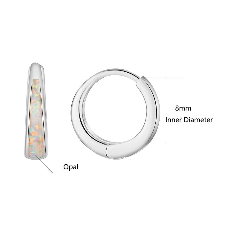 Jacruces Silver Earrings for Women Trendy White Opal Huggie Earrings Small Silver Hoop Earring 14k Gold Plated Opal Jewelry Birthday Gifts for Women Mom Her - Image 2