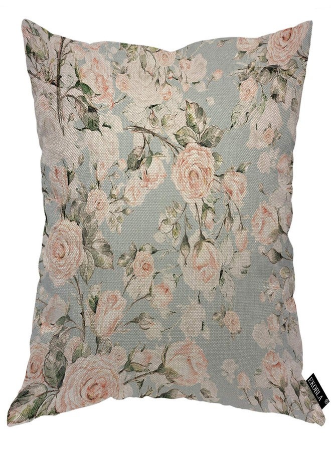 EKOBLA Watercolor Rose Throw Pillow Cover Vintage Flower Bud Garden Plants Elegance Botanical Cozy Square Cushion Case for Men Women Boys Girls Room Home Decor Cotton Linen 18x18 Inch - Image 1