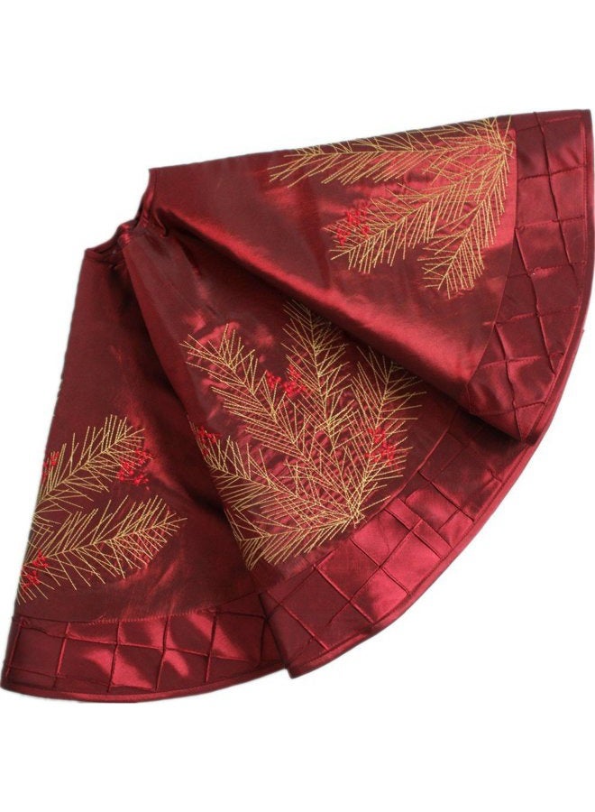 ONGLYP SORRENTO Deluxe Embroidered Pine Branches Cherry with Pintuck Border,Extra Large,Christmas Tree Skirt-50 - Image 1