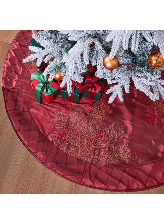 ONGLYP SORRENTO Deluxe Embroidered Pine Branches Cherry with Pintuck Border,Extra Large,Christmas Tree Skirt-50 - Image 3