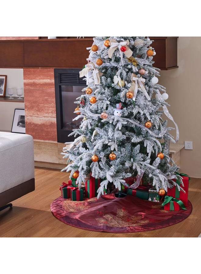 ONGLYP SORRENTO Deluxe Embroidered Pine Branches Cherry with Pintuck Border,Extra Large,Christmas Tree Skirt-50 - Image 2