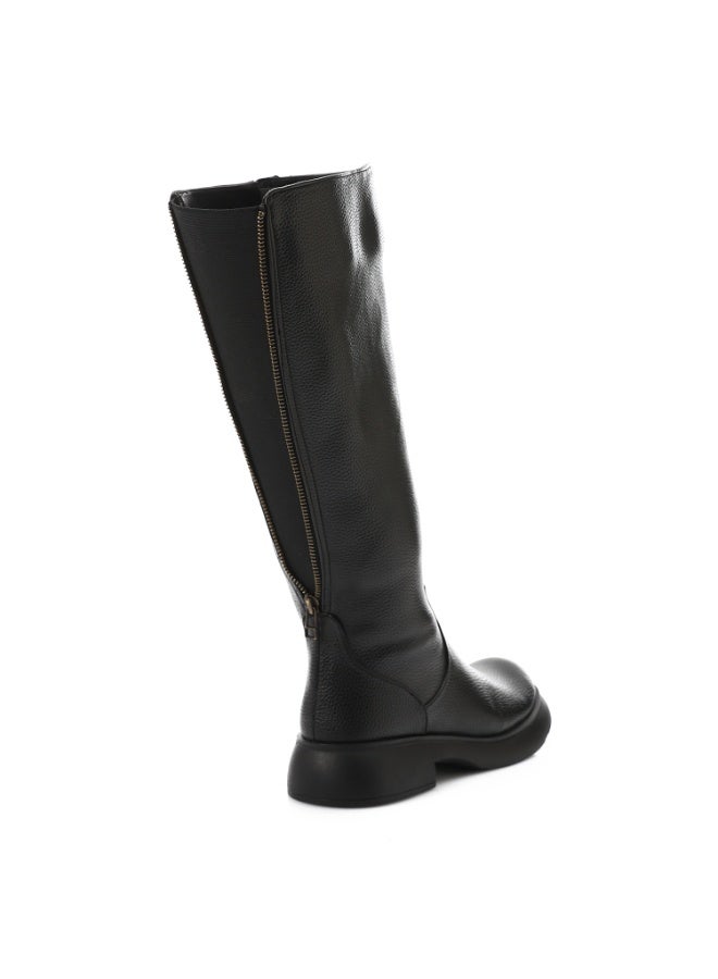 مستر.جو حذاء بوت طويل حتى الركبة بسحاب مزدوج من مستر جو - أسود - Image 3