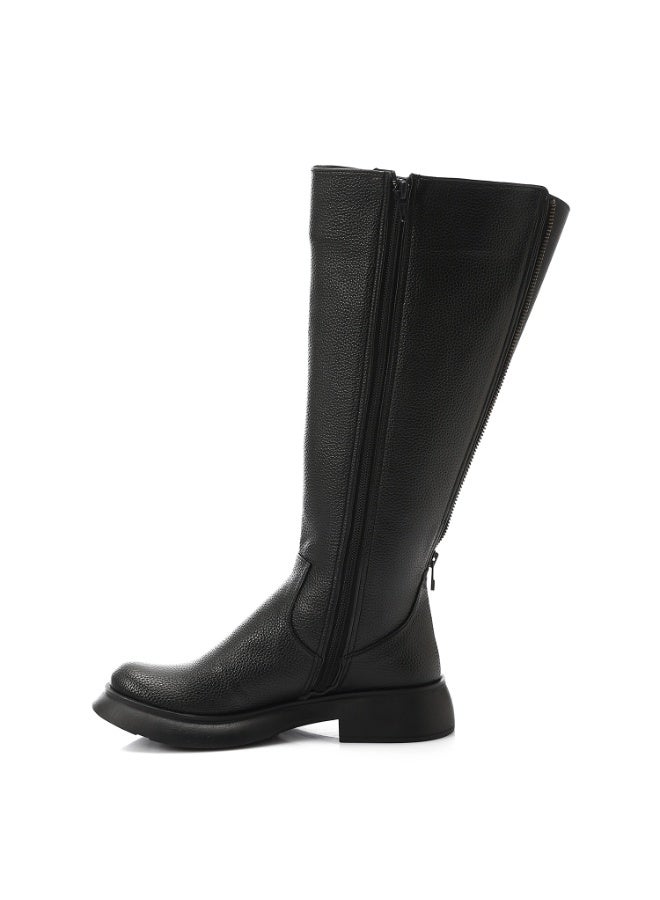 مستر.جو حذاء بوت طويل حتى الركبة بسحاب مزدوج من مستر جو - أسود - Image 4