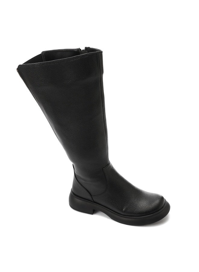 مستر.جو حذاء بوت طويل حتى الركبة بسحاب مزدوج من مستر جو - أسود - Image 1