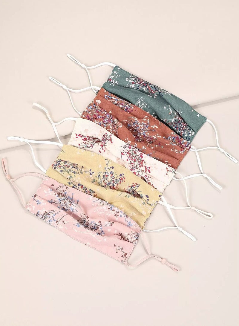 5pcs Ditsy Floral Pattern Face Covering  - Image 1