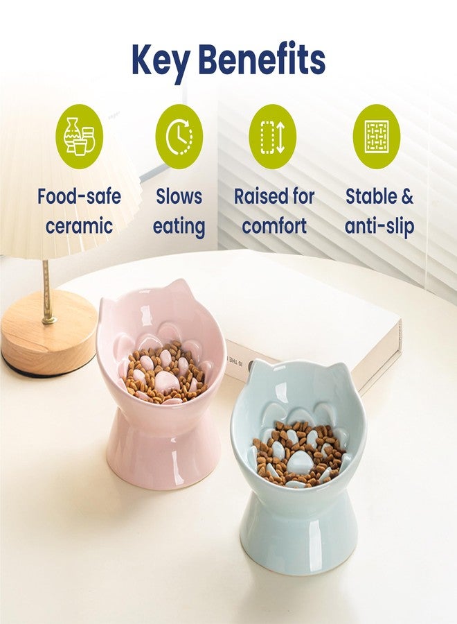 PawsPik Lynx Ceramic Raised Slow Feeder Dog & Cat Bowl, Tilted 15° Elevated Pet Food Bowl, Whisker-Friendly Anti-Choking Dish, Dishwasher Safe (Sky Blue) - Image 2
