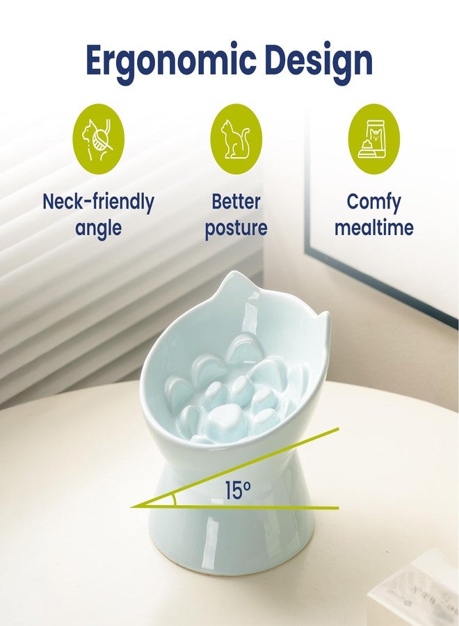 PawsPik Lynx Ceramic Raised Slow Feeder Dog & Cat Bowl, Tilted 15° Elevated Pet Food Bowl, Whisker-Friendly Anti-Choking Dish, Dishwasher Safe (Sky Blue) - Image 4