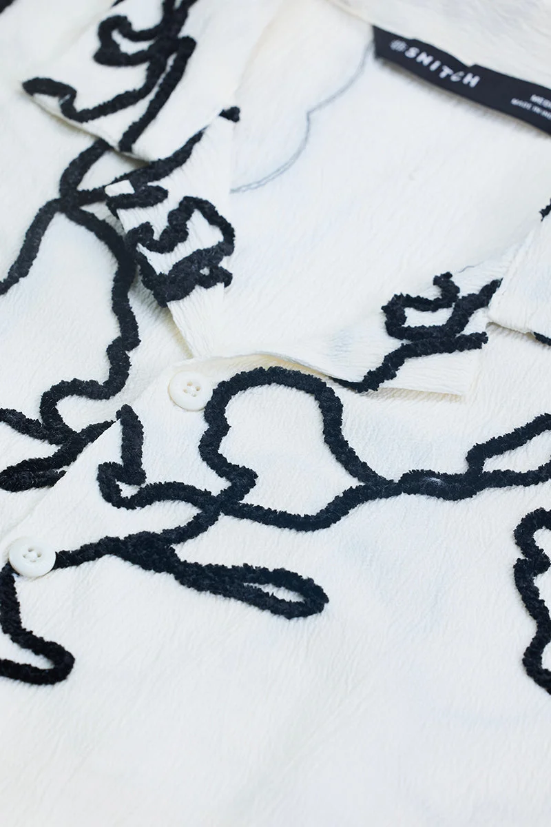 SNITCH Bright White Abstract Half Sleeve Boxy Shirt