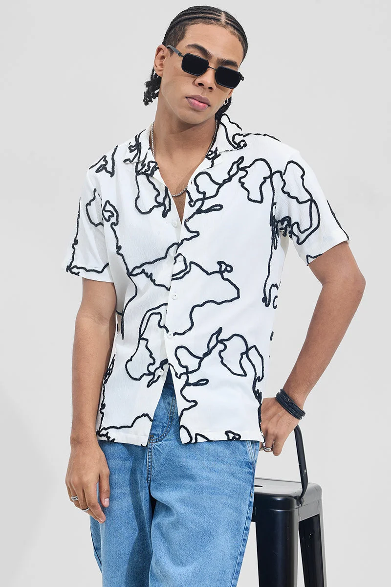 SNITCH Bright White Abstract Half Sleeve Boxy Shirt