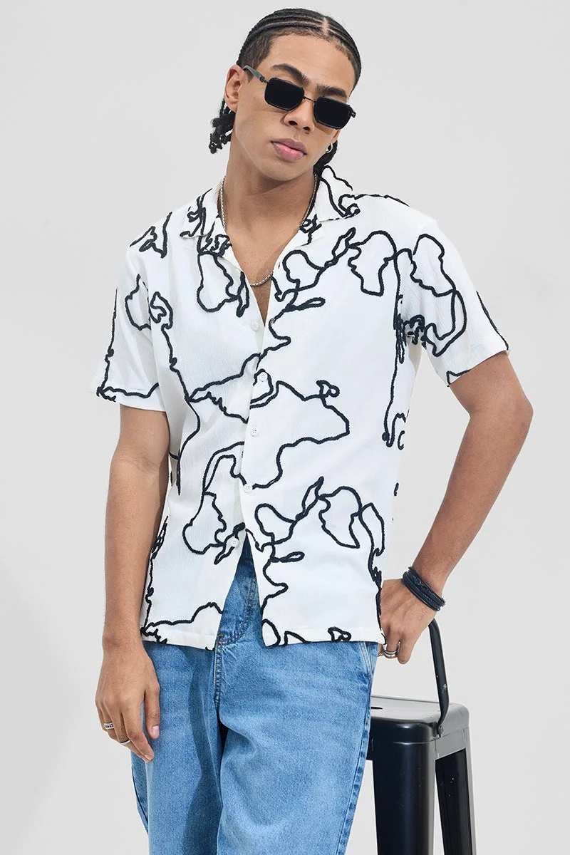 SNITCH Bright White Abstract Half Sleeve Boxy Shirt
